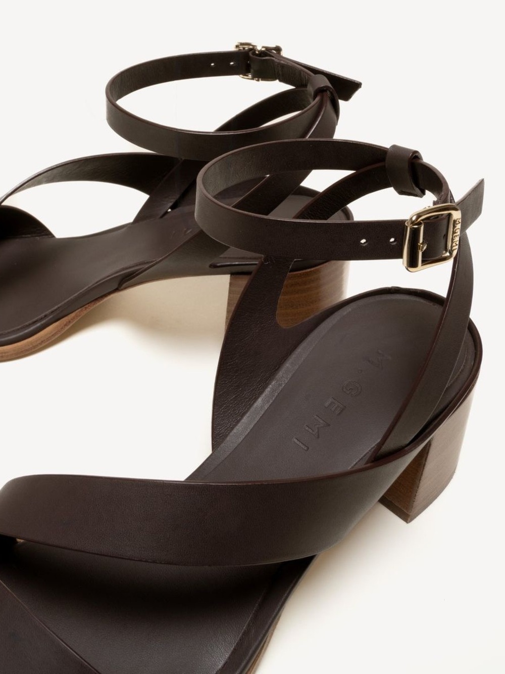 M GEMI • The Moira strappy block heel sandals calf leather Italy designer - Picture 11 of 16